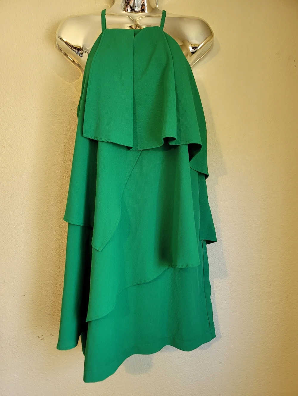 Adelyn Rae Emerald Green Layered Ruffle Halter Dress - Picture 2 of 5